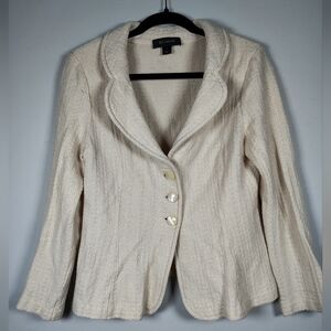 St. John Cream Textured Women's Blazer Jacket With Elbow Patches Size 12